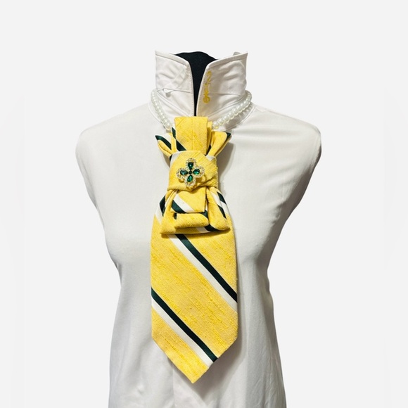 Jewelry - Yellow/Green Striped Necktie with Brooch
